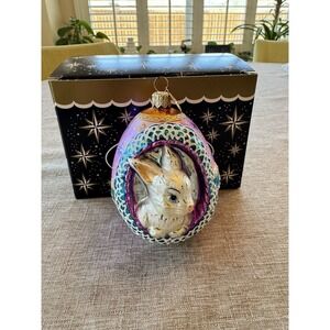 Christopher Radko Vintage "Eggspecting Anybunny" Glass Easter Egg Ornament, 1999
